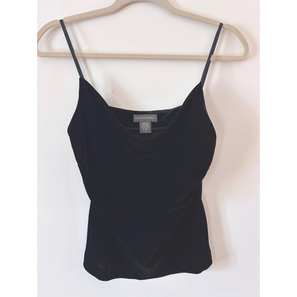 Vintage Banana Republic Black Velvet‎ Silk Blend Cowl Neck Camisole Top Small
